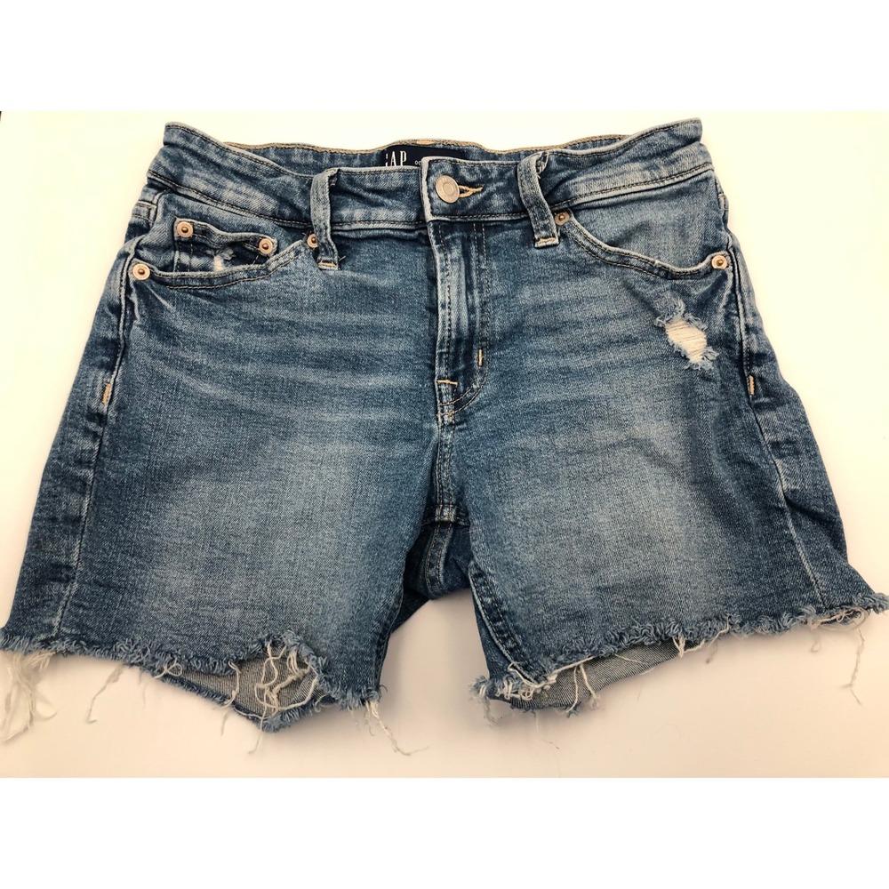 GAP Denim 5" Shorts Womens 00/24 Medium Wash Cutoff Distressed Mid Rise Shorts